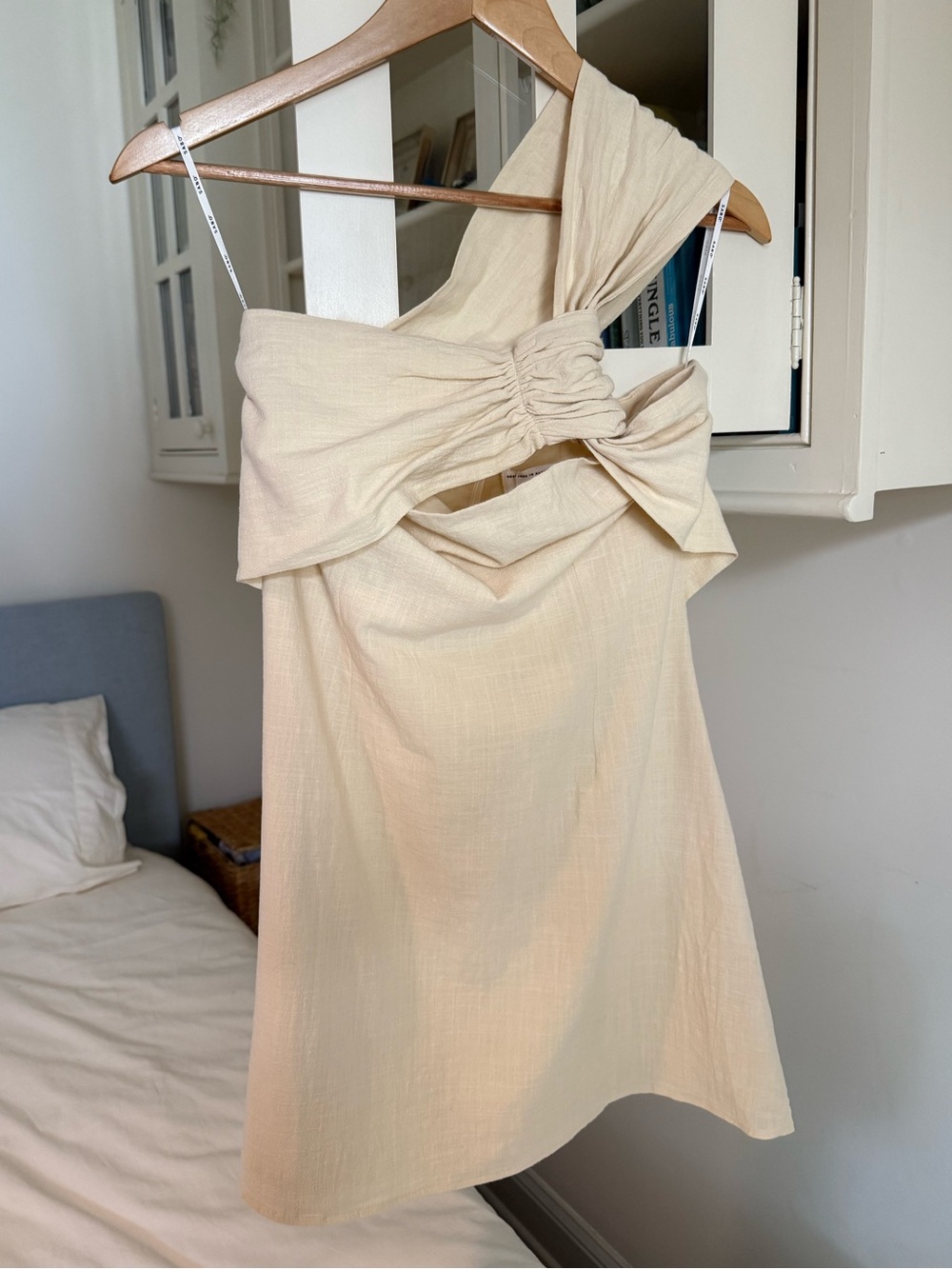 Sabo Dimmi Dress Women’s Size M 6 Beige Cotton Sleeveless One Shoulder Mini NWT